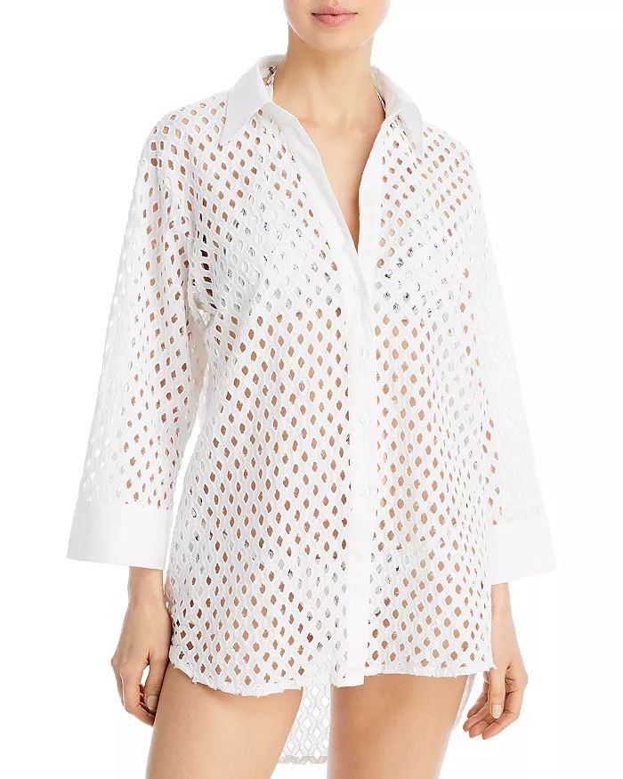 Eyelet Cutout Button Front Cover Up Shirt | Bloomingdale's (US)
