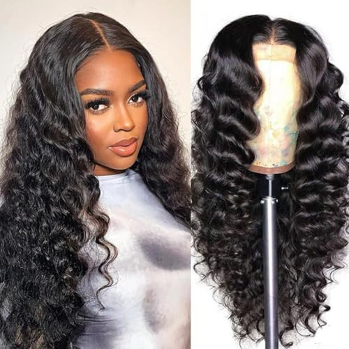 BINF Wigs Human Hair Loose Deep Wave Wig 30 Inch Loose Wave Lace Front Wigs Human Hair Pre Plucked 13x4 Deep Wave Human Wigs for Women HD Transparent Lace Frontal Wig Natural Black Hairline | Amazon (US)