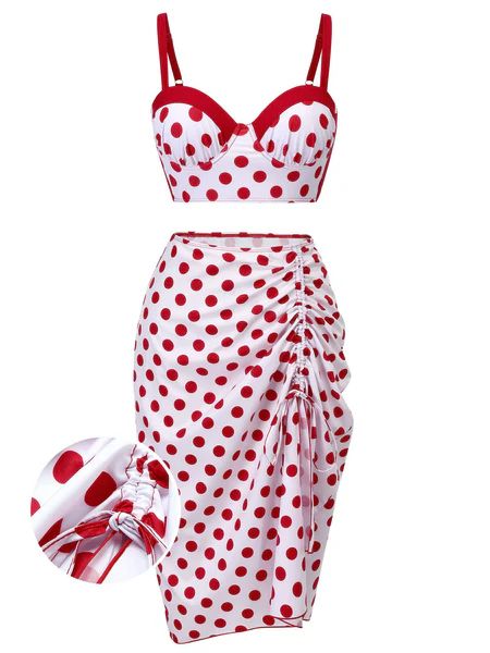 Red 1950s Polka Dot Pleated Swimsuit | Retro Stage