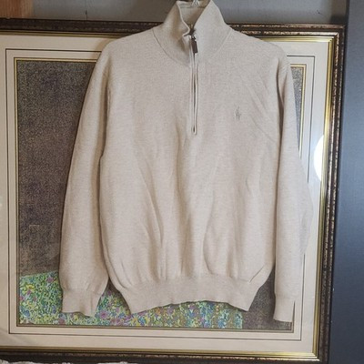 Polo Ralph Lauren Knit Cotton Sweater Beige 1/4 Zip Men's Size L Pullover | eBay US