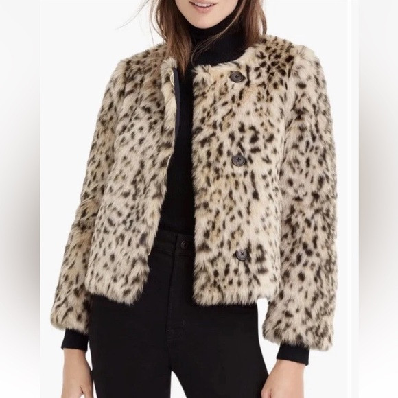 NWT J.Crew Snow Leopard Faux Fur Cropped Jacket | Poshmark