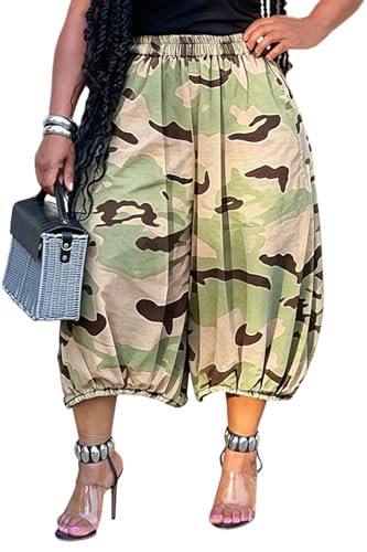 Vakkest Baggy Cargo Jeans for Women Camo Army Fatigue Wide Leg Harem Cropped Denim Pants Plus Size Camouflage Jean Trousers | Amazon (US)