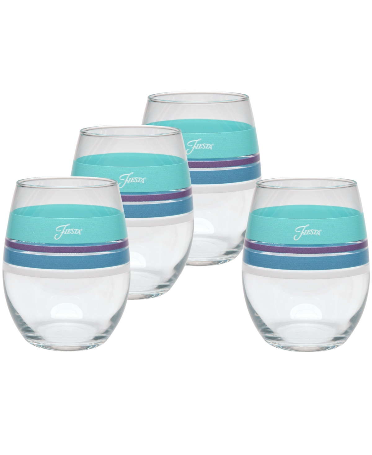 Fiesta Coastal Edgeline 15-Ounce Stemless Wine Glass Set of 4 - Lapis, Mulberry, White and Turquoise | Macy's