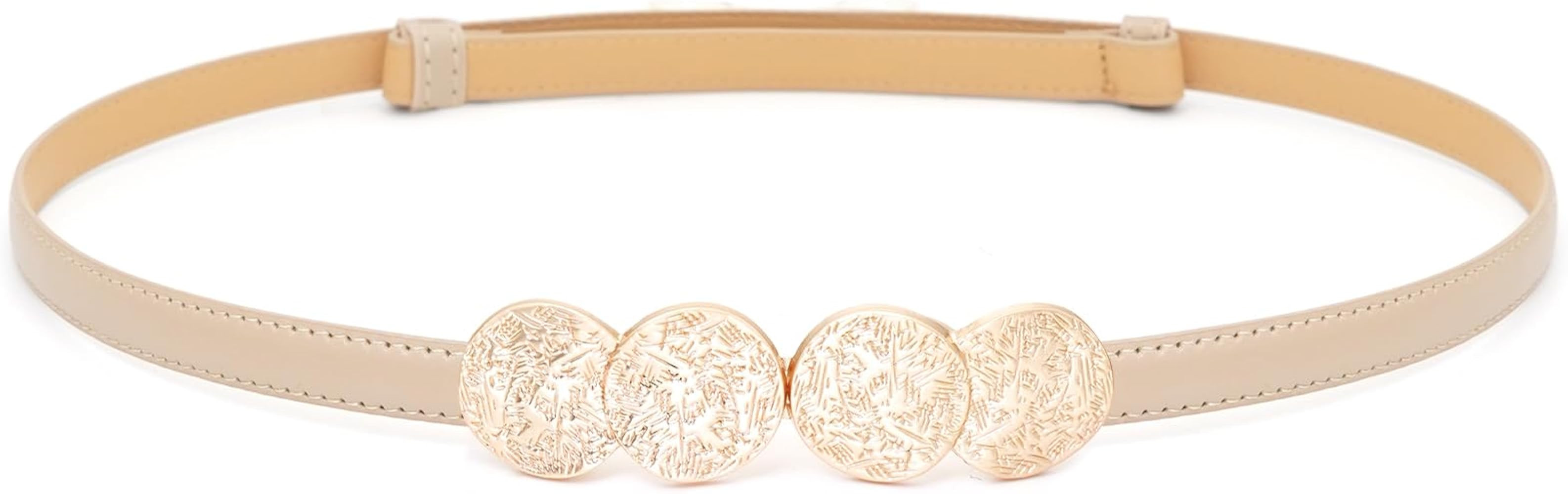 Skinny Belts for Women Thin Waist Belt Ladies PU Leather Belt with Gold Buckle for Dresses | Amazon (US)