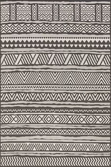 Slate Striped Banded Indoor/Outdoor 5' x 8' Area Rug | Rugs USA