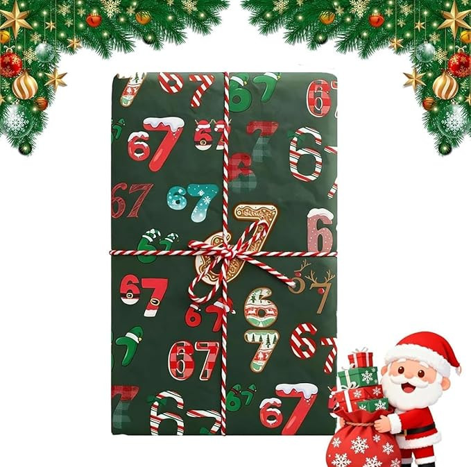 5pc 67 Christmas Wrapping Paper, 67meme Wrapping Paper, 67 Meme Funny Teen Holiday Gift Wrap, San... | Amazon (US)