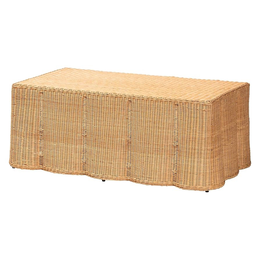 Bali & pari Palm Scalloped Rattan Coffee Table - Handwoven Wicker Rectangle Accent Table for Livi... | Amazon (US)