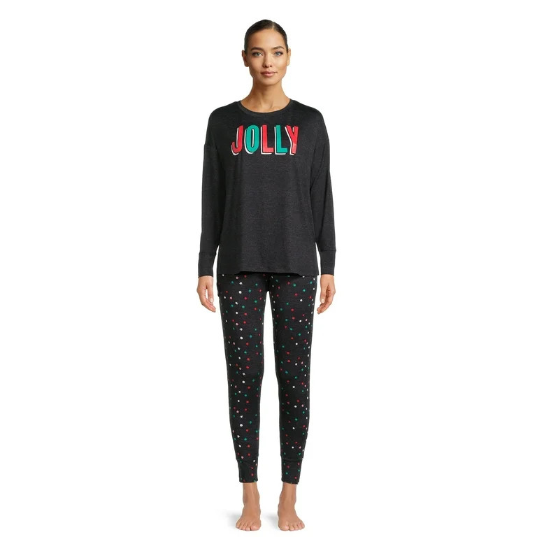 Jaclyn Women's Holiday Long Sleeve T-Shirt and Joggers Pajama Set, 2-Piece, Sizes S-3X | Walmart (US)