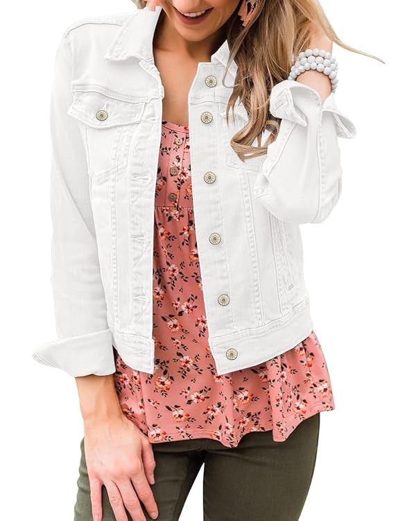 Vetinee Womens Stretch Button Down Long Sleeve Pockets Denim Jean Trucker Jacket | Amazon (US)