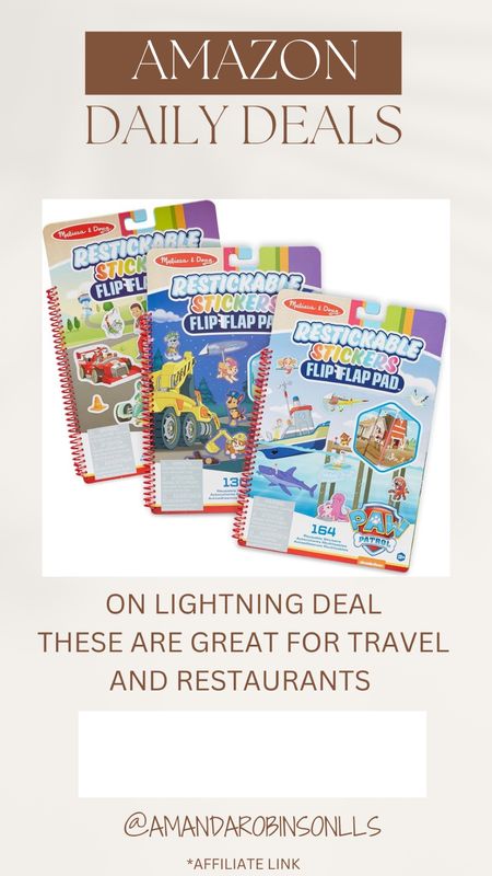 Amazon Daily Deals
Melissa and Doug Reusable sticker books
Great for travel and restaurants 

#LTKsalealert #LTKtravel #LTKkids