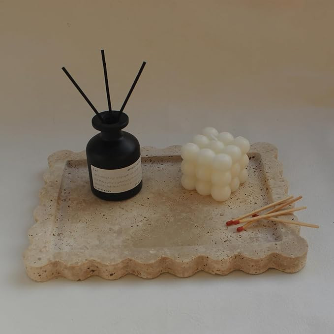 Natural Travertine Tray with Scalloped Edge, Rectangle Vanity Tray 10.8x8 for Bathroom Kitchen Co... | Amazon (US)