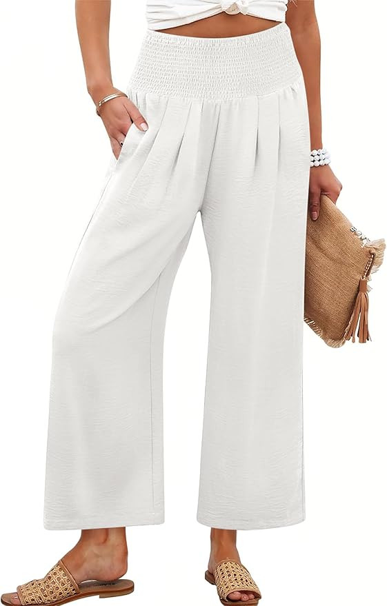 ANRABESS Womens Pants Wide Leg High Waisted Palazzo Pants Summer Flowy Beach Lounge Casual Trouse... | Amazon (US)