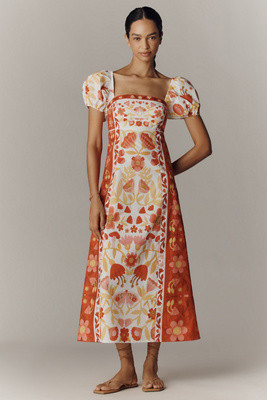 Farm Rio x Anthropologie Cotton Puff-Sleeve Midi Dress | Anthropologie (US)