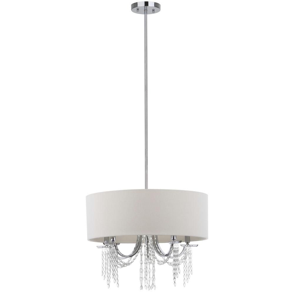 SAFAVIEH Cotillion 5-Light Chrome/Crystal Beaded Drum Pendant with Beige Shade | The Home Depot