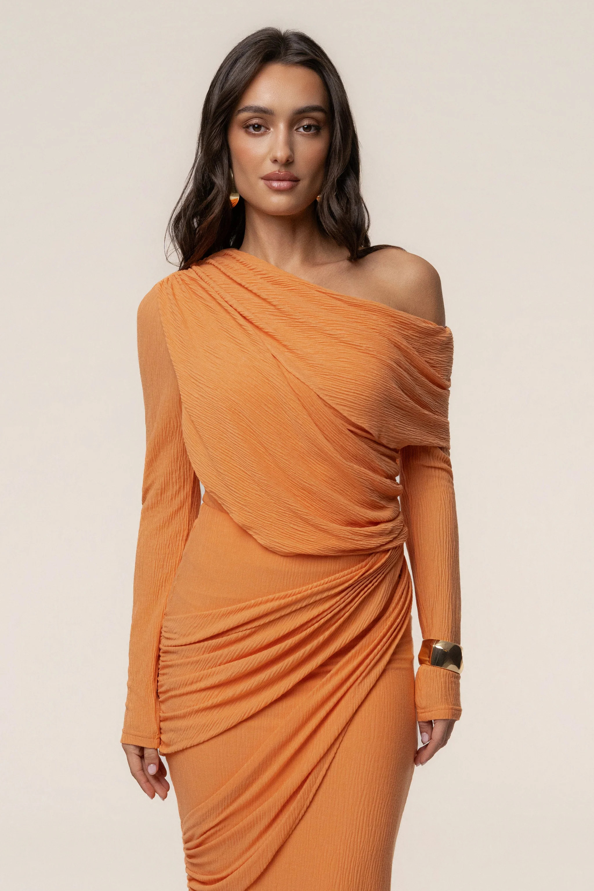 Coral Textured One Shoulder Bodysuit | JLUXLABEL US