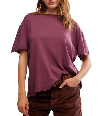 Free People Nina Short Sleeve Raw Edge Crew Neck Boxy Tee Shirt | Dillard's | Dillard's