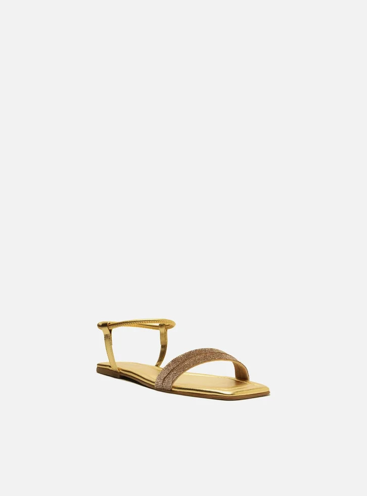 Rasteira Dourada Arezzo Bico Quadrado Strass | ZZ Mall (BR)