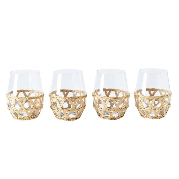 Island Wrapped Stemless Wine Glass Natural, Set of 4 | Amanda Lindroth