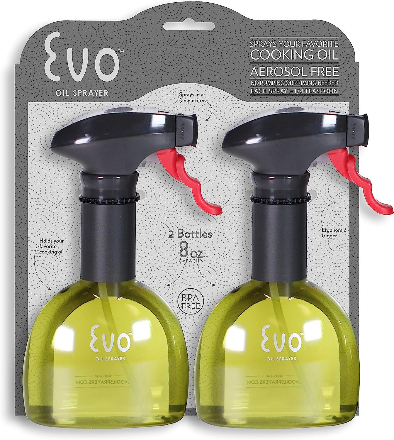 EVO Oil Sprayer, Non-Aerosol for Olive Oil and Cooking Oils, Yellow 8oz, Set of Two Bottles | Amazon (US)