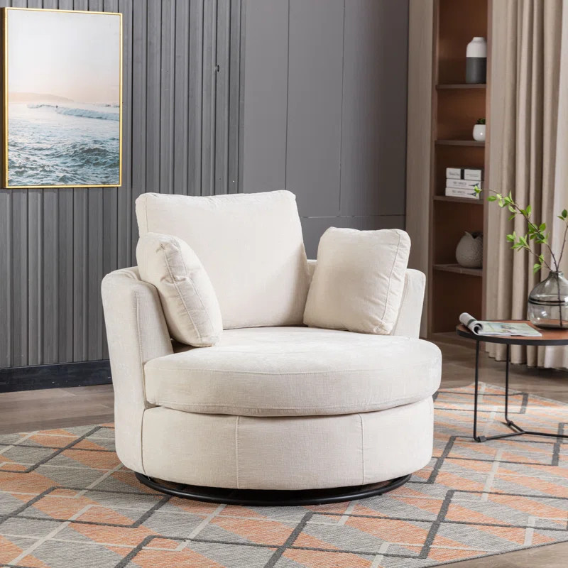 Achorn 42.26" W Polyester Recessed Arm Swivel Barrel Chair | Wayfair North America