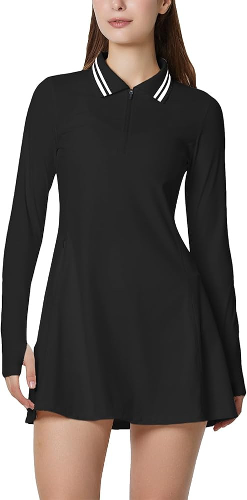 ECUPPER Womens Long Sleeve Tennis Dress Workout Athletic Golf Dresses Polo Outfits with Shorts & ... | Amazon (US)