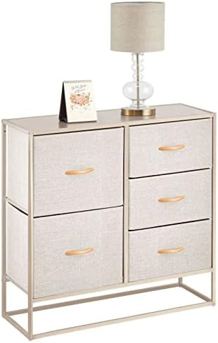 mDesign Tall Modern 5-Drawer Dresser Storage Chest - Sturdy Steel Frame, Wood Top, Easy Pull Fabr... | Amazon (US)