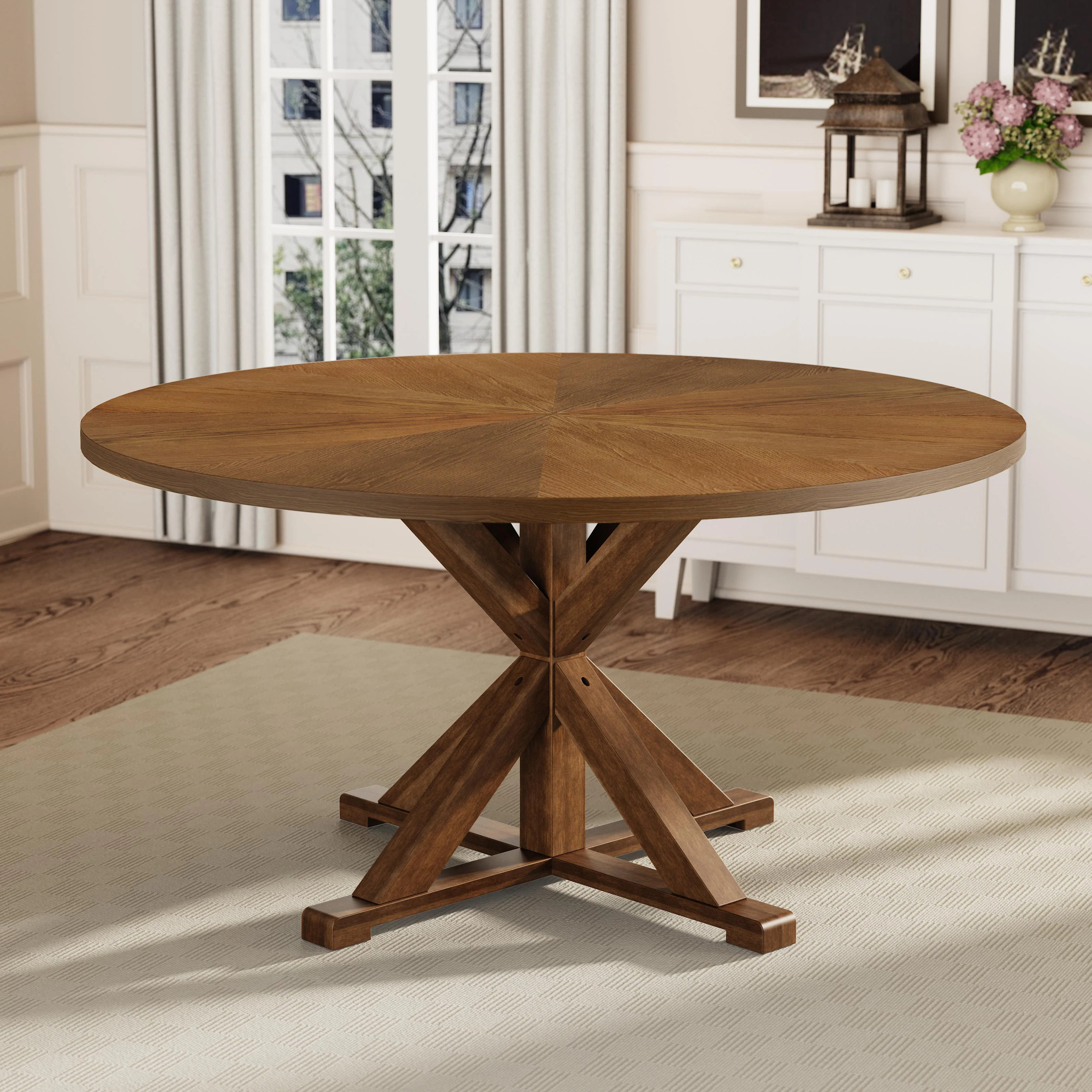 Evonia 59-Inch 8-Seat Round Solid Wood Dining Table | Wayfair North America
