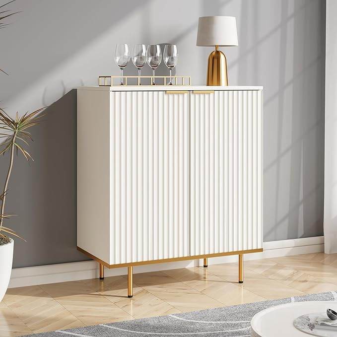 Fluted Sideboard Cabinet, Buffets & Sideboards, 2 Door Design, Elegant White Sideboard - Acceent ... | Amazon (US)