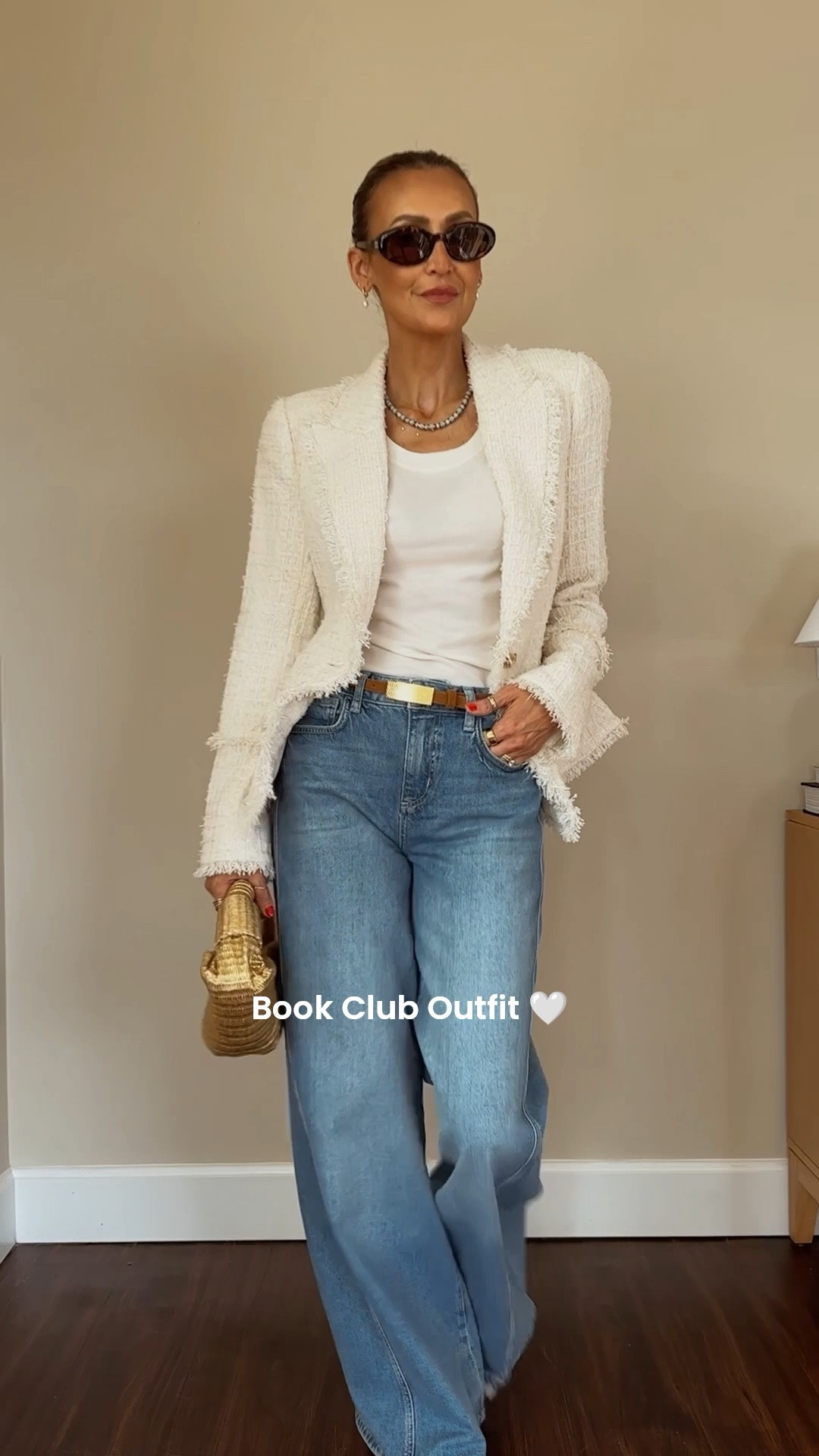 If Chanel and Balmain had a baby… it would be this jacket 🤍✨ The cinched waist, the textured gold buttons, the tweed… and yes, she’s on sale.

Comment BOOK CLUB and I’ll send you all the links 🥂 size 0 on jacket (2 would’ve been better but they were sold out when I got it) 25 on jeans, fit slightly baggy

#LTKgrwm #LTKootd #LTKOver40