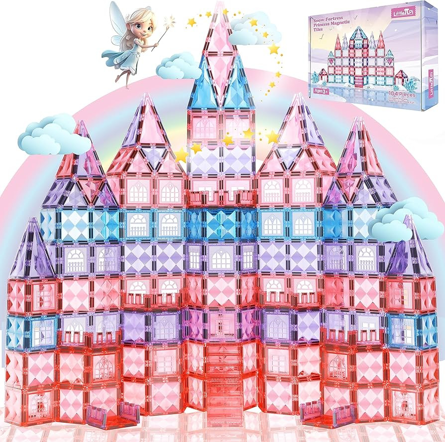 104 PCS Cinderella Princess Castle Magnetic Tiles Building Blocks Set 3D - Sensory STEM Education... | Amazon (US)