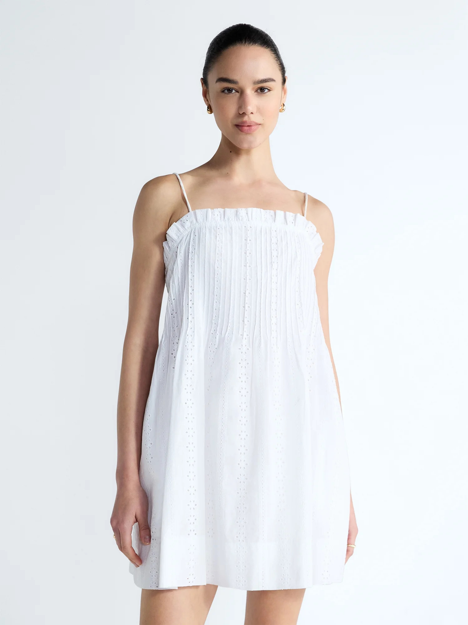 Free Assembly Women’s Pintuck Cotton Eyelet Mini Dress, Sizes XS-XXL | Walmart (US)