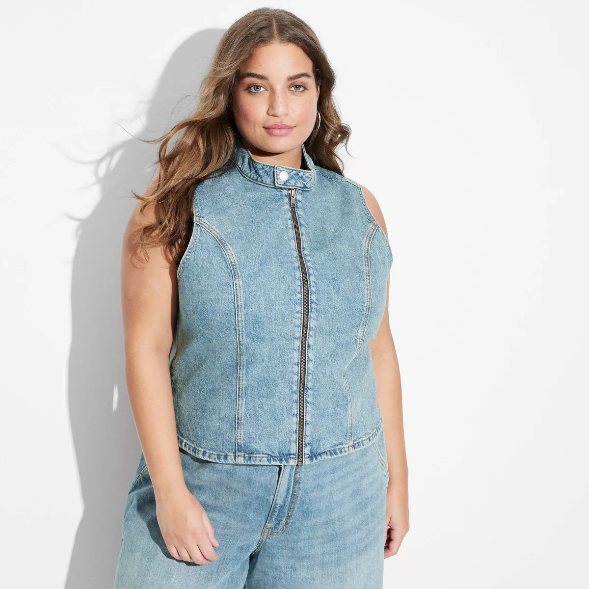 Women's Zip-Up Denim Moto Vest - Wild Fable™ | Target