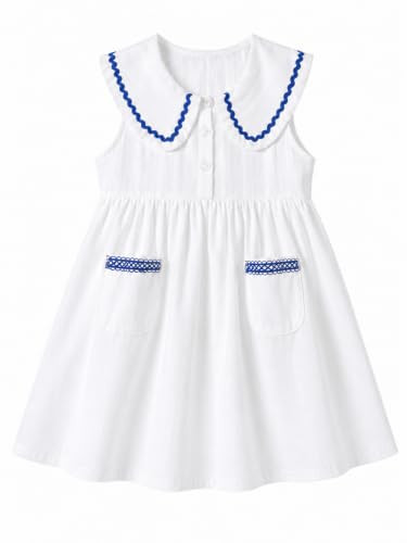 HILEELANG Girls Cotton Dress Sleeveless Peter Pan Collar with Pockets | Amazon (US)