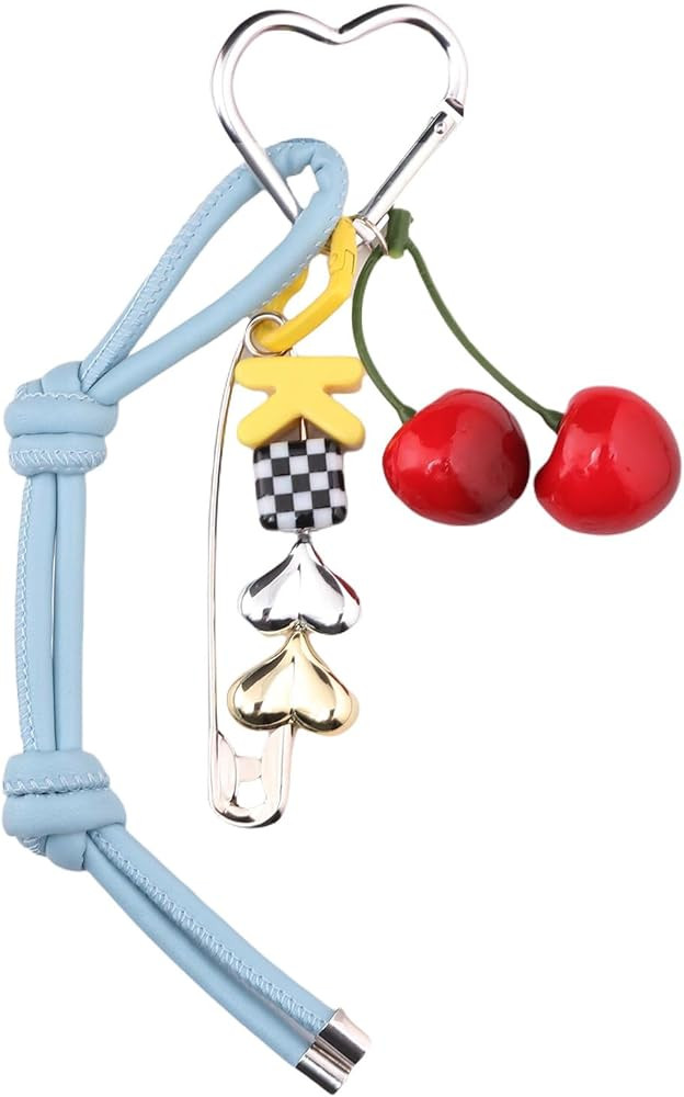 Cherry Bag Charm Keychain - Cute Leather Rope Heart Letter Beaded - Designer Purse Accessories fo... | Amazon (US)