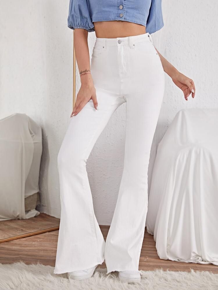 High Waist Contrast Stitch Flare Leg Jeans | SHEIN