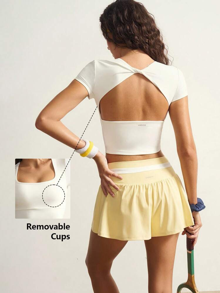VARSIVA Workout Women Tops Casual Solid Color Cropped Sports T-Shirt, Summer Bustier Crop Sports ... | SHEIN