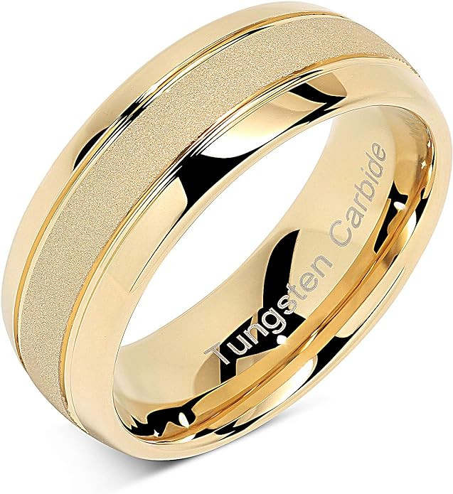 100S JEWELRY Engraved Personalized Tungsten Rings For Men Women Gold Wedding Band SandBlasted Fin... | Amazon (US)