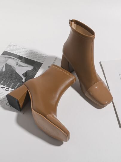 Square Toe Chunky Heeled Boots | SHEIN