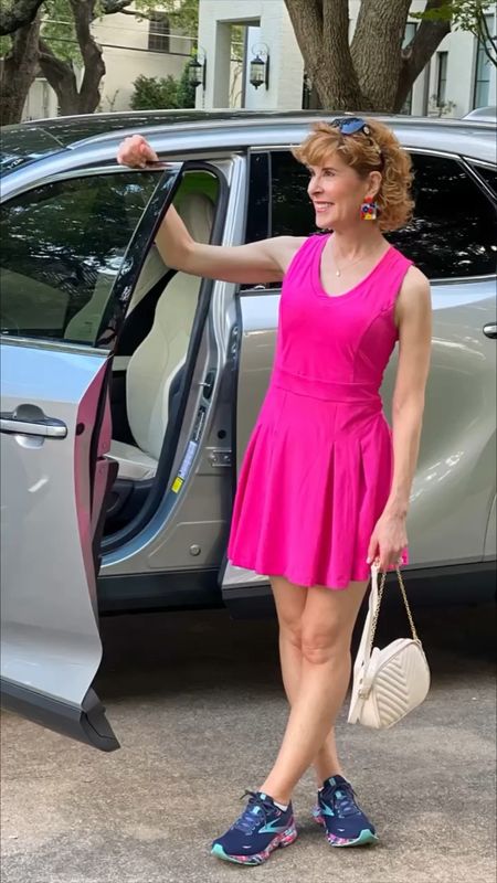 Wearing the perfect errand dress for today's 94-degree day in Dallas! It comes in this Barbie pink, along with blue and black. It's super stretchy and comfortable, with a more modest length than most workout dresses, and I love the shorts underneath that have a convenient spot for my cell phone!


#LTKshoecrush #LTKSeasonal #LTKfitness