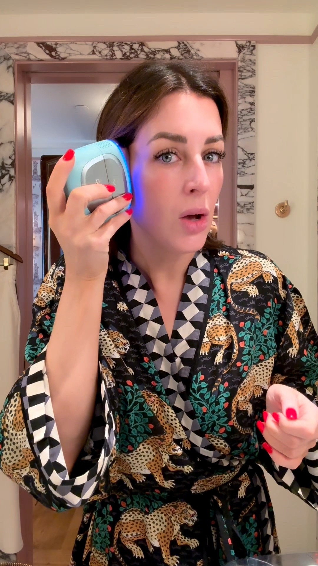 Let’s get ready, shall we? This Shark tool is a recent addition to my routine, and I love it for so many reasons. First, it’s perfect for travel. Second, there’s no freezer required — it automatically gets cold AND stays cold. What a genius product!

I love taking a little time before skincare, before makeup, before the day really gets going to depuff and give my skin a little extra attention. Almost 44 over here, and I’m very thankful for a good routine and even better tools to help me along the way. And, of course, a great robe never hurts.

I linked everything I’m using here, plus a few other robes I’ve had my eye on lately! 

 #LTKNYFW #LTKgrwm #LTKOver40