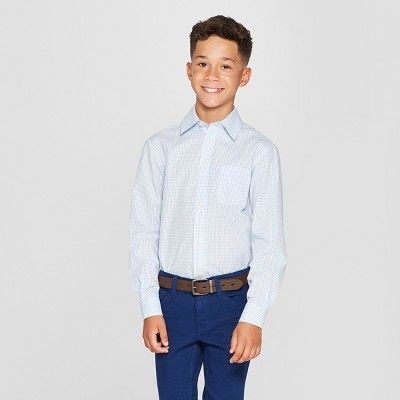 Boys' Checked Long Sleeve Button-Down Shirt - Cat & Jack™ Blue/White | Target