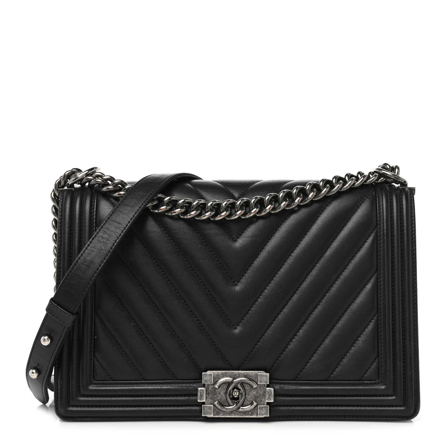 Calfskin Chevron Quilted New Medium Boy Flap Black | FASHIONPHILE (US)
