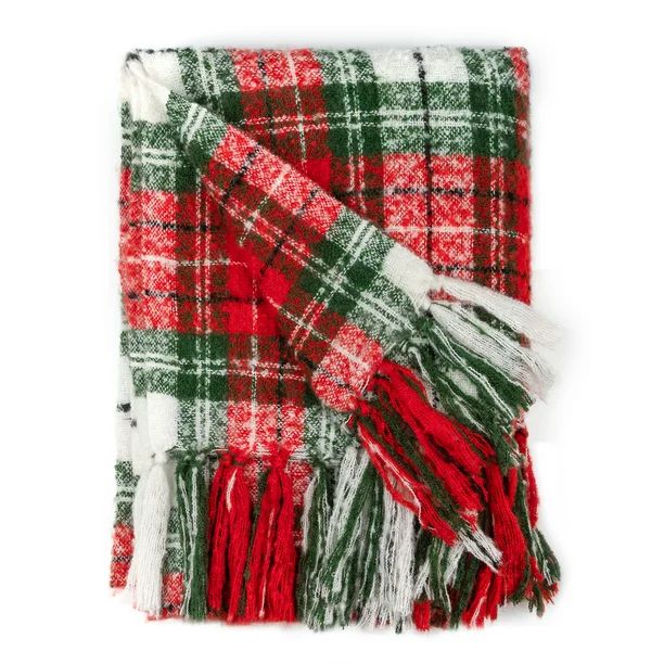 50 x 60 Christmas Gift Plush Blanket Throw with Fringe, Plaid - Walmart.com | Walmart (US)