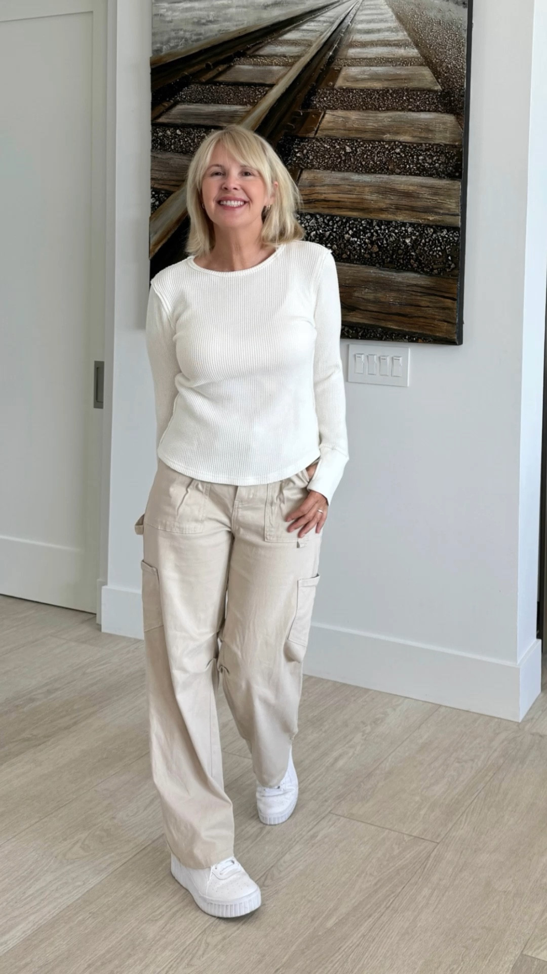 These cotton, high-waisted, cargo pants have the perfect amount of stretch for comfort and fit. I liked them so much, I had to get them in another color, too! I’ve paired them with this cozy waffle top that has lovely detail in both the front and the back. (And also comes in several colors.) And for a  little extra height, I’m wearing my favorite platform sneakers.

#LTKStyleTip #LTKActive