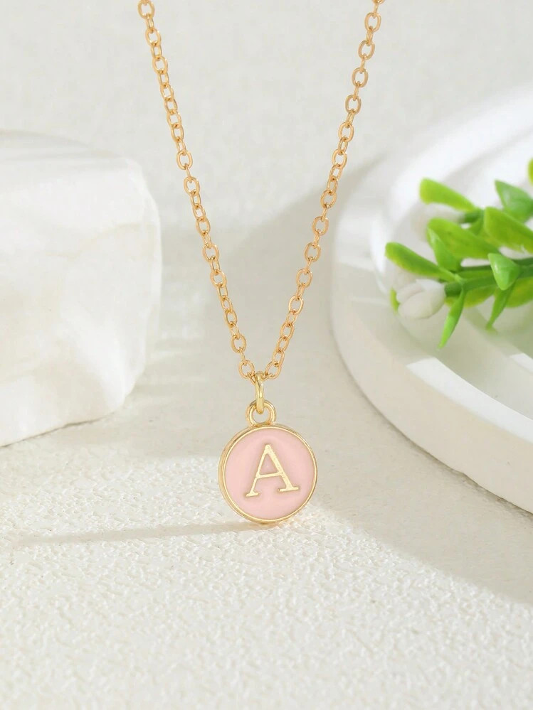 5-Color Classic Fashion Petite Chic Letter Round Pendant Necklace, Suitable For Children, Popular For Parties, Street, Summer Beach Vacation And Daily Wear | SHEIN