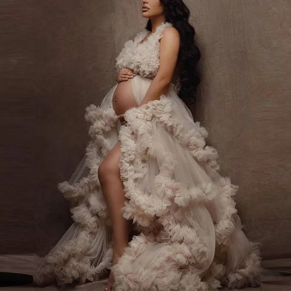 Maternity Bridal Photoshoot Robe Dress Tulle Ruffle Customized | Etsy | Etsy (US)