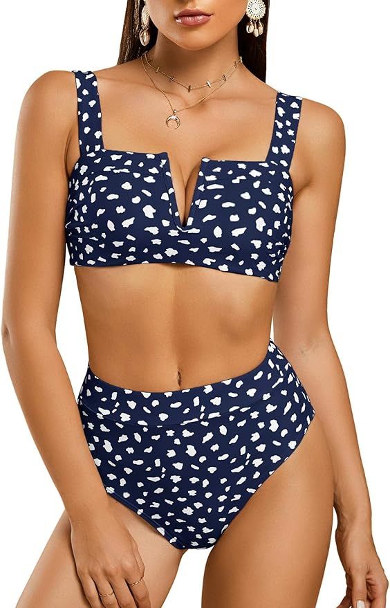 Saodimallsu Womens Sexy Two Piece Leopard Printed Swimsuits High Waisted High Cut Padded Bikini S... | Amazon (US)