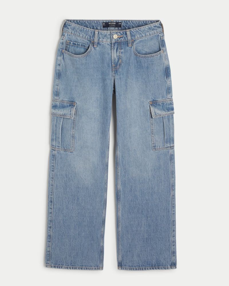 Low-Rise Medium Wash Cargo Baggy Jeans | Hollister (US)
