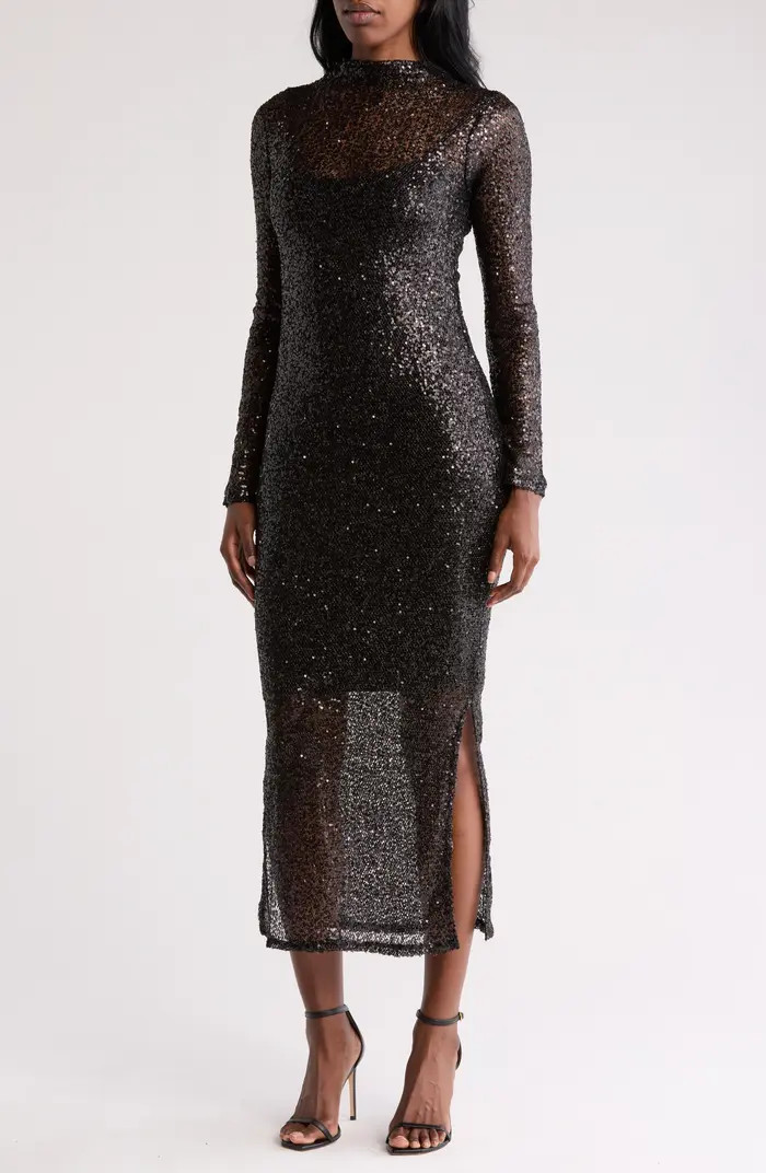 Steve Madden Blakely Long Sleeve Sequin Mesh Maxi Dress | Nordstromrack | Nordstrom Rack