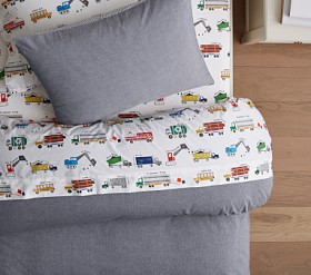 Busy Trucks Organic Sheet Set & Pillowcases | Pottery Barn Kids